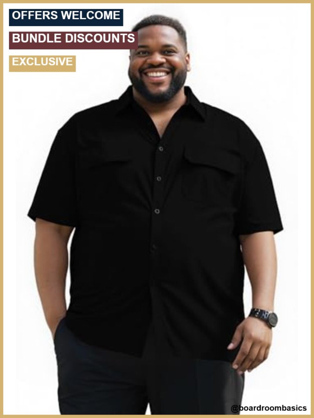 Big and Tall Men's Button Down Shirt Short Sleeve Polyester Spandex Casual